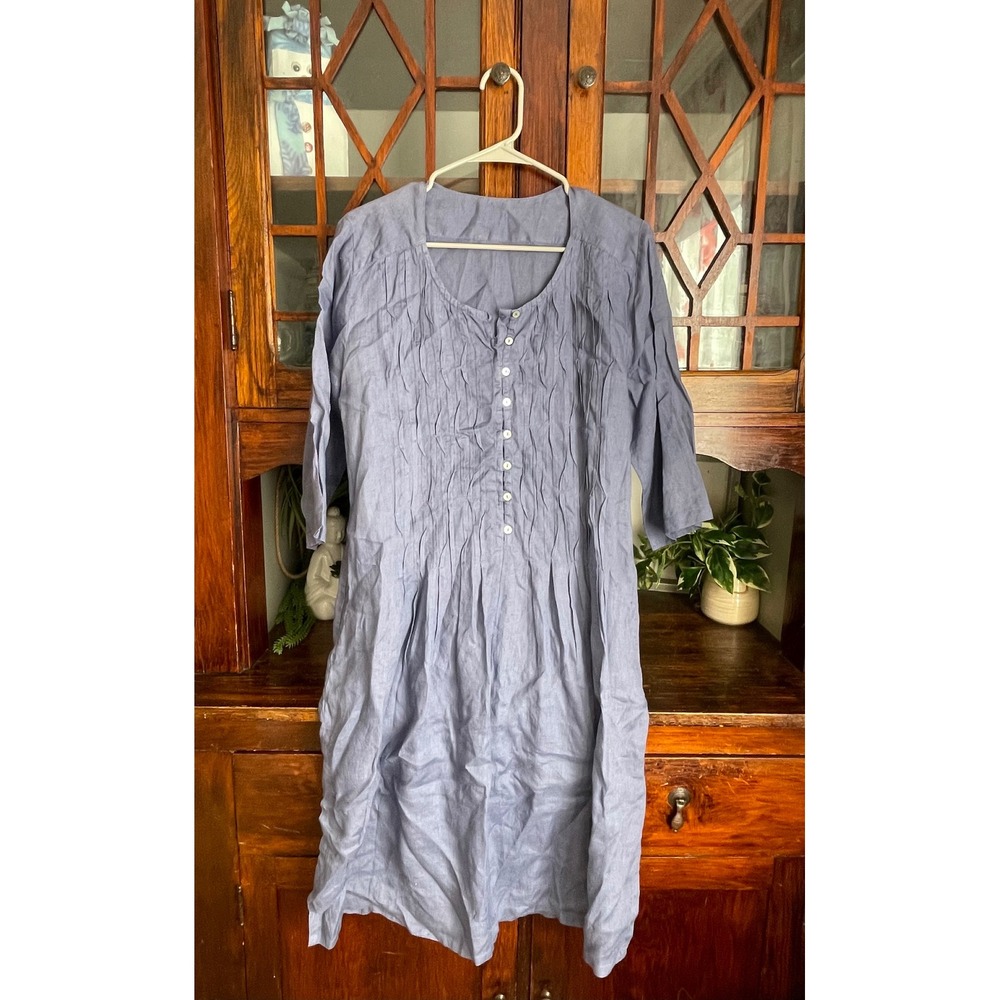 Saviera Milo Made in Italy‎ Linen Dress Women Size 46 Blue